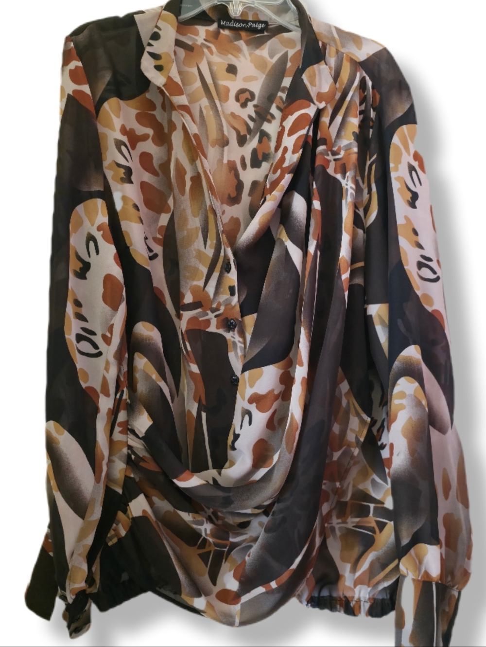 Madison Paige Size Large Long Sleeve Chiffon Wrap Button Up Blouse